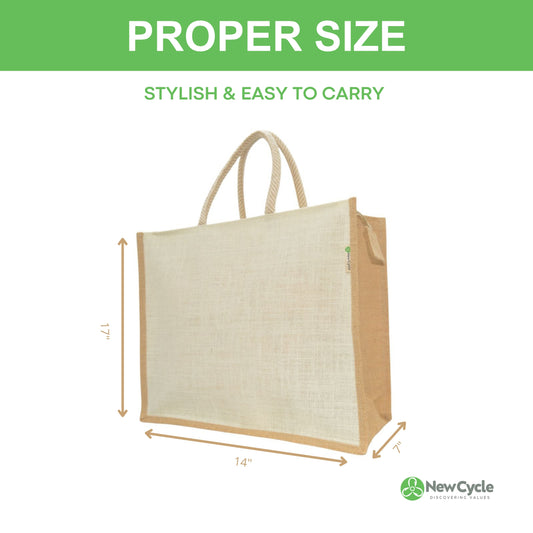White Large Jute Bag With Zipper