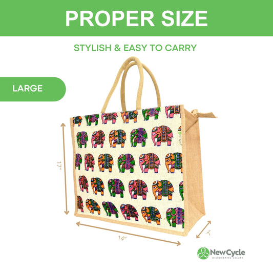 Indian Elephant Large Jute Bag With Zipper