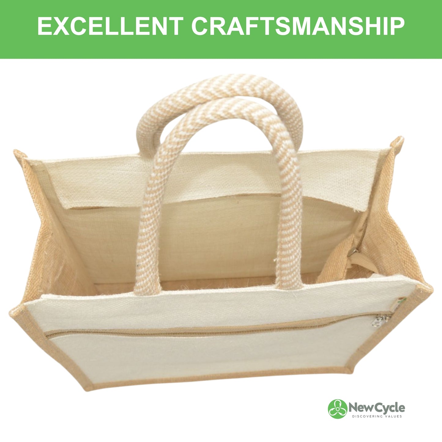 WHITE JUTE BAG MEDIUM – WITH BUTTON  AND POCKET
