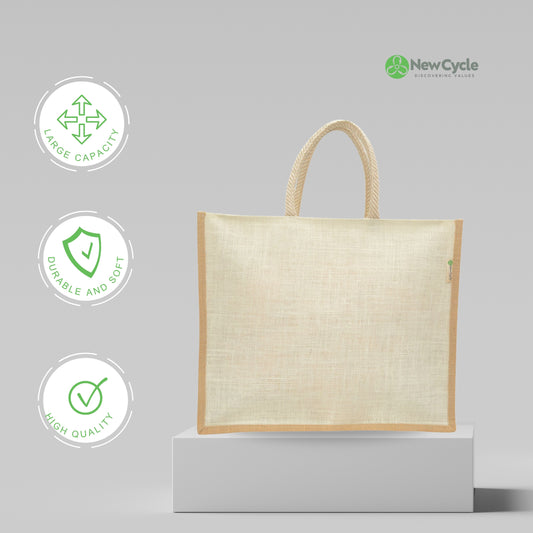 White Large Jute Bag With Zipper