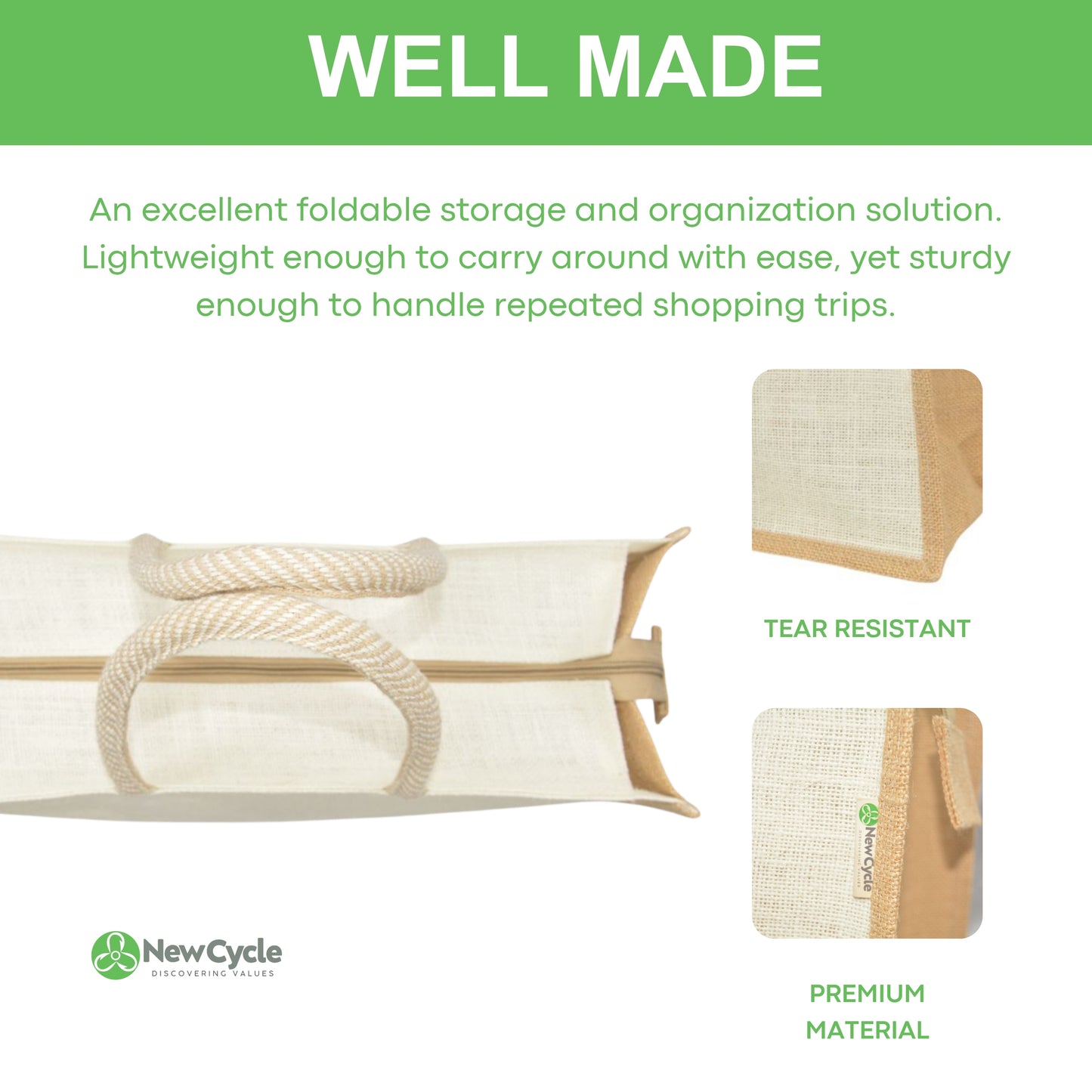 White Large Jute Bag With Zipper