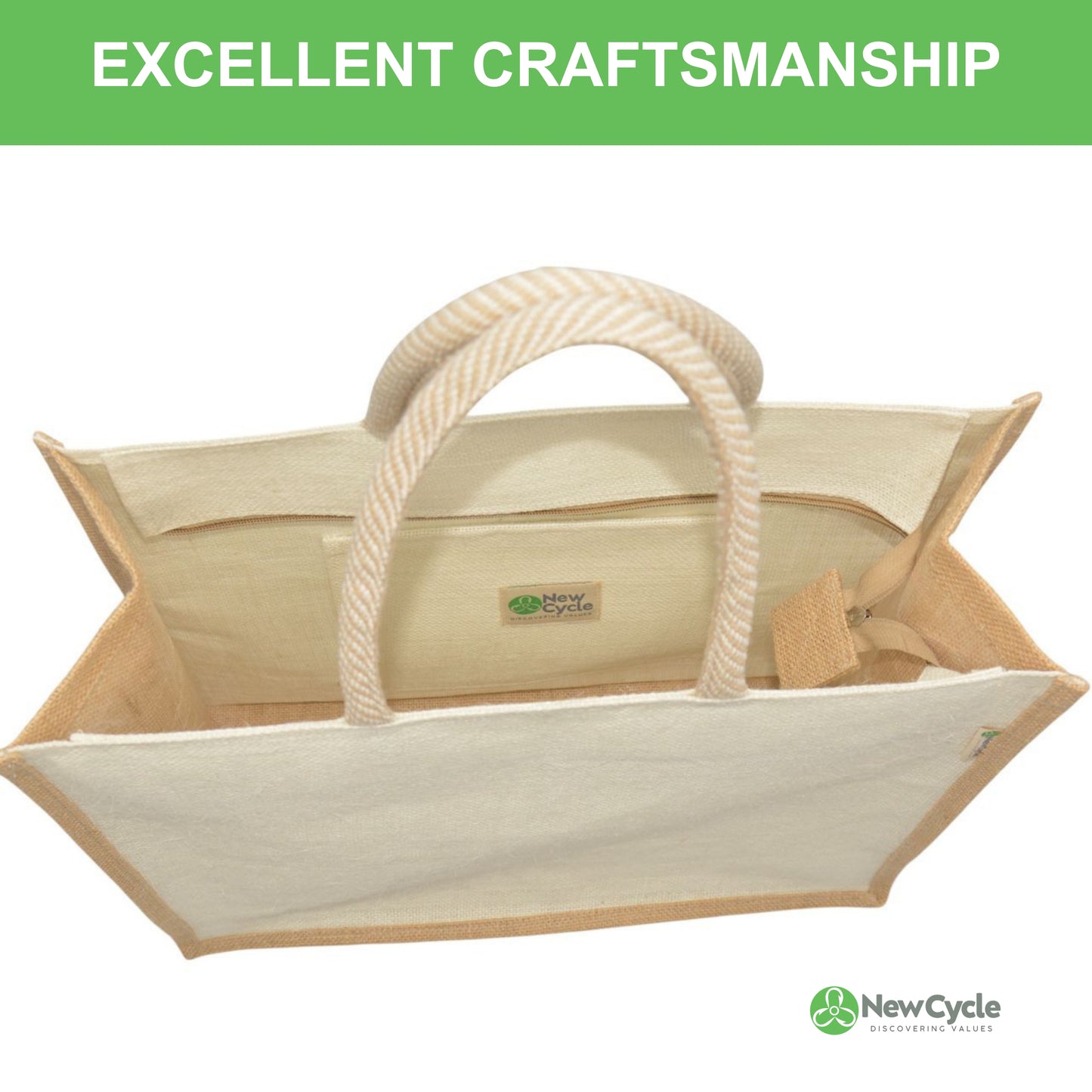 White Large Jute Bag With Zipper