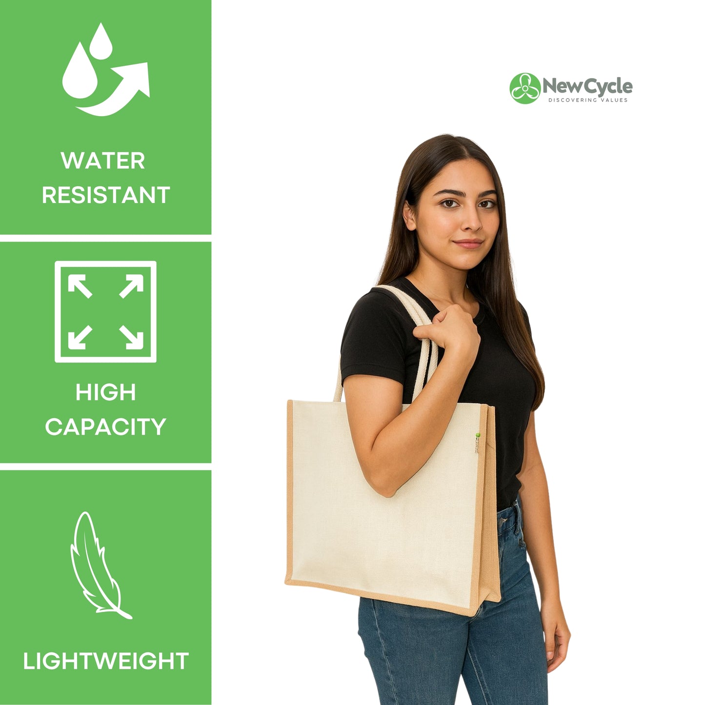 White Large Jute Bag With Zipper