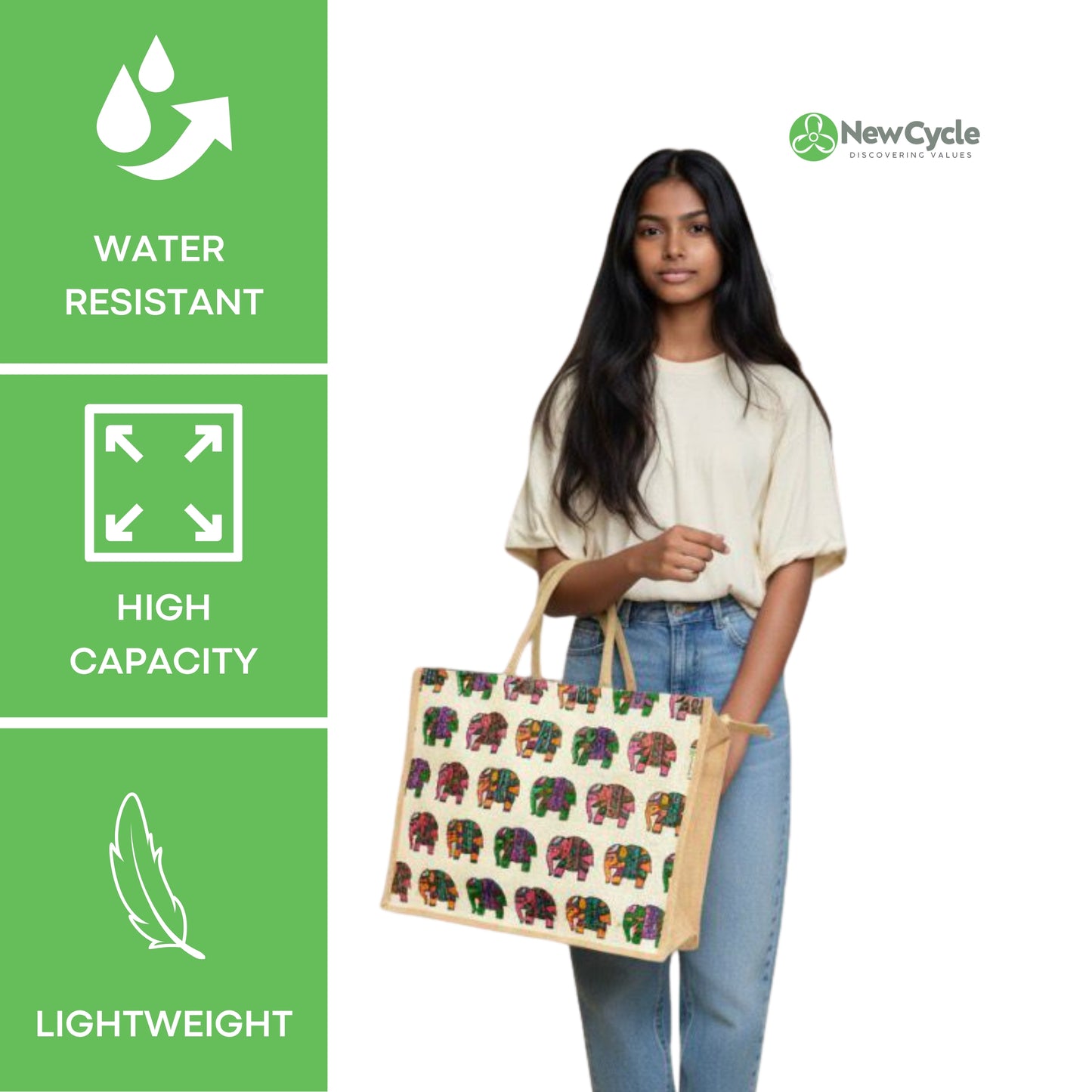 Indian Elephant Large Jute Bag With Zipper