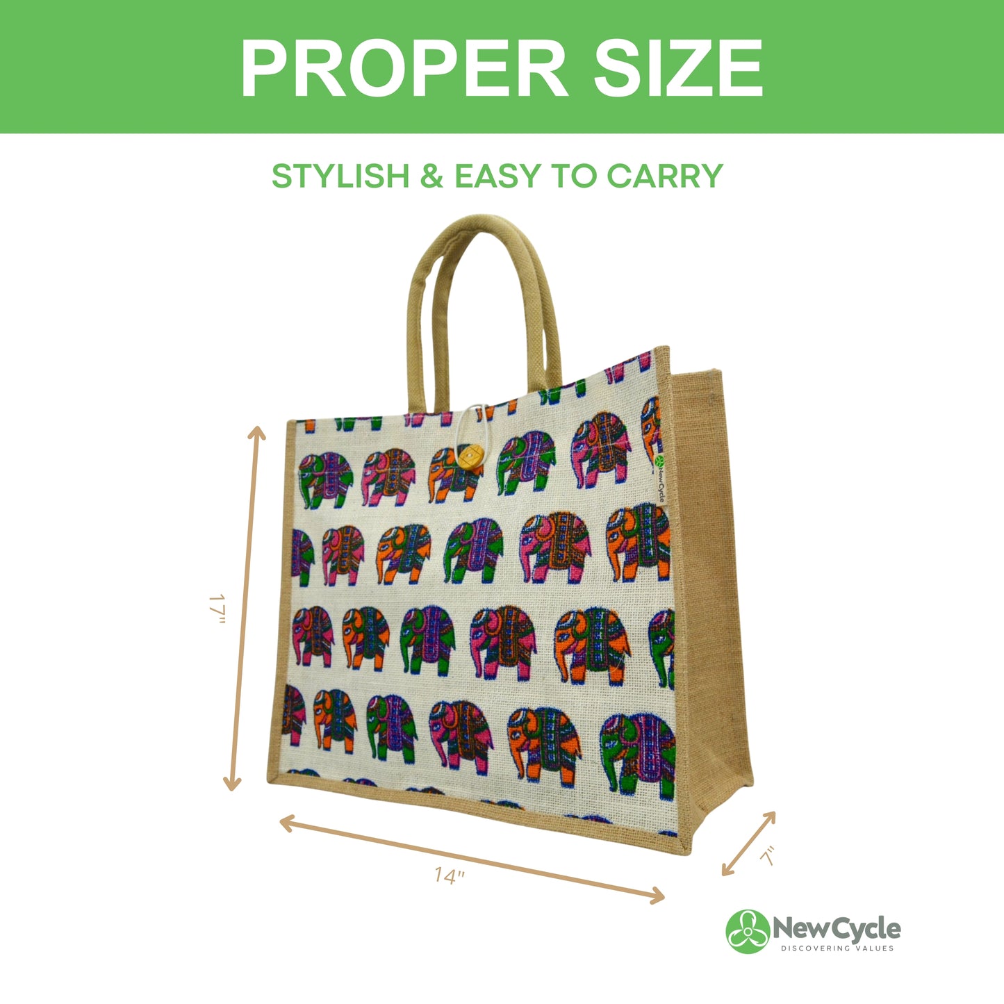 Indian Elephant Large Jute Bag With Zipper