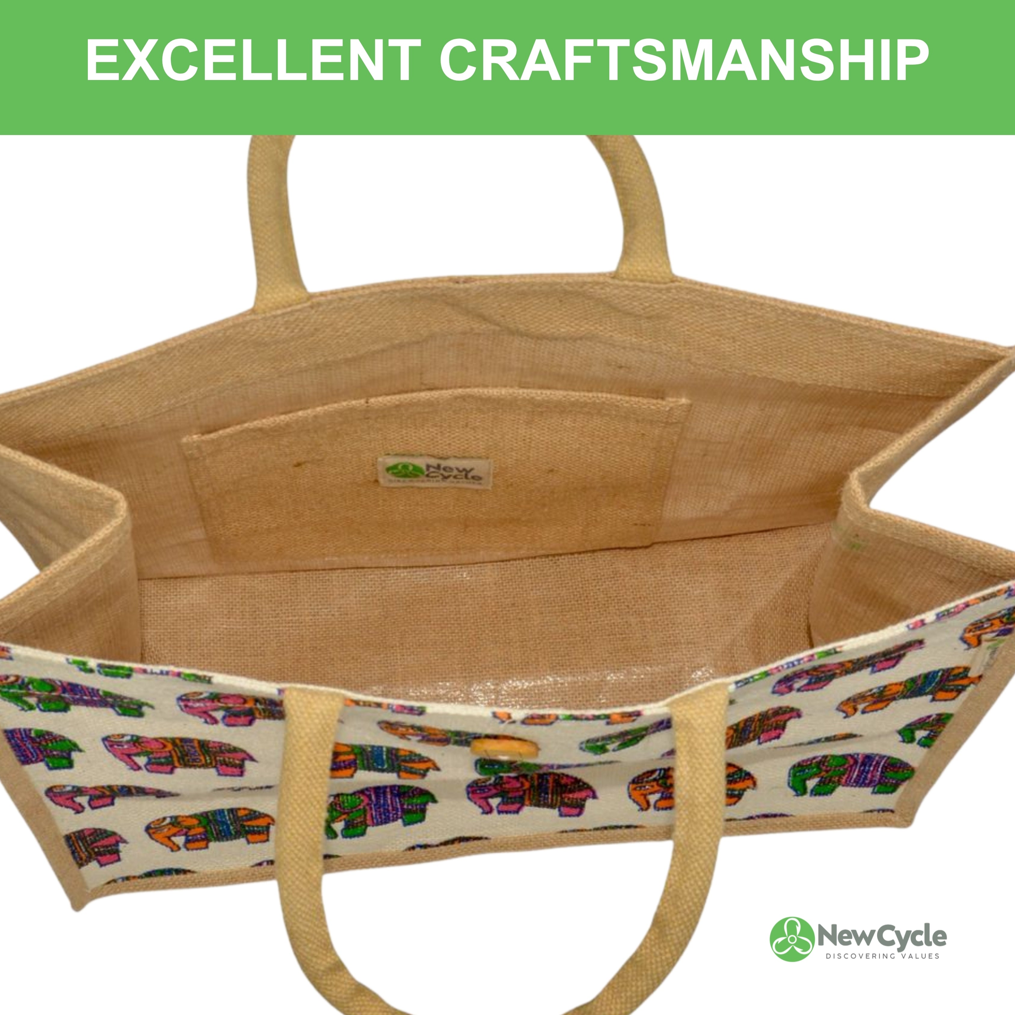 Indian Elephant Large Jute Bag With Zipper