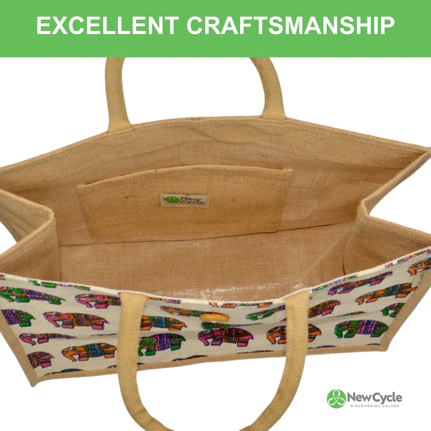 Indian Elephant Large Jute Bag With Zipper