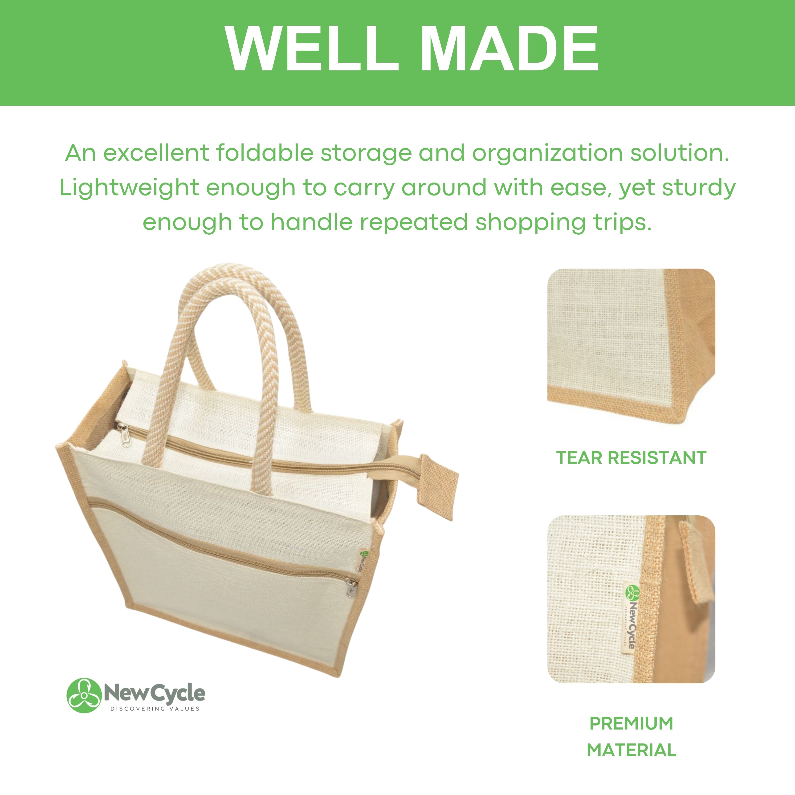 WHITE JUTE BAG MEDIUM – WITH BUTTON  AND POCKET