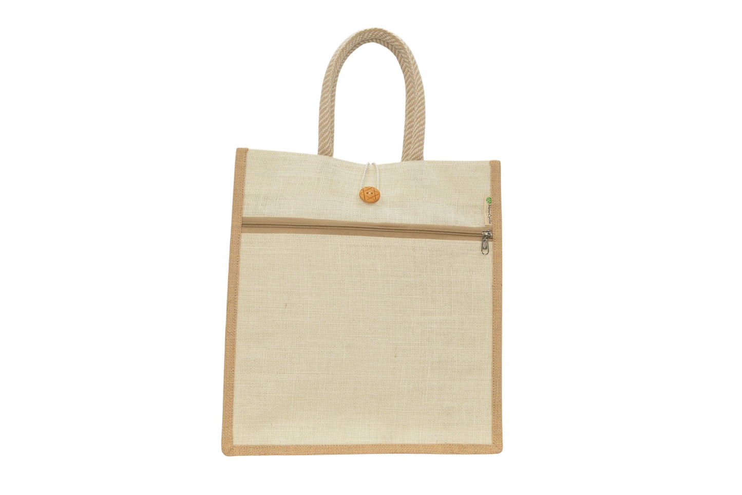 WHITE JUTE BAG MEDIUM – WITH BUTTON AND POCKET