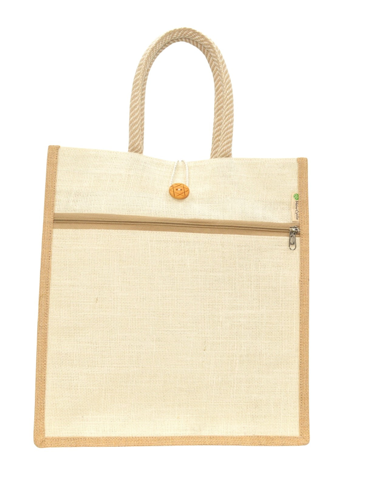 WHITE JUTE BAG MEDIUM – WITH BUTTON AND POCKET