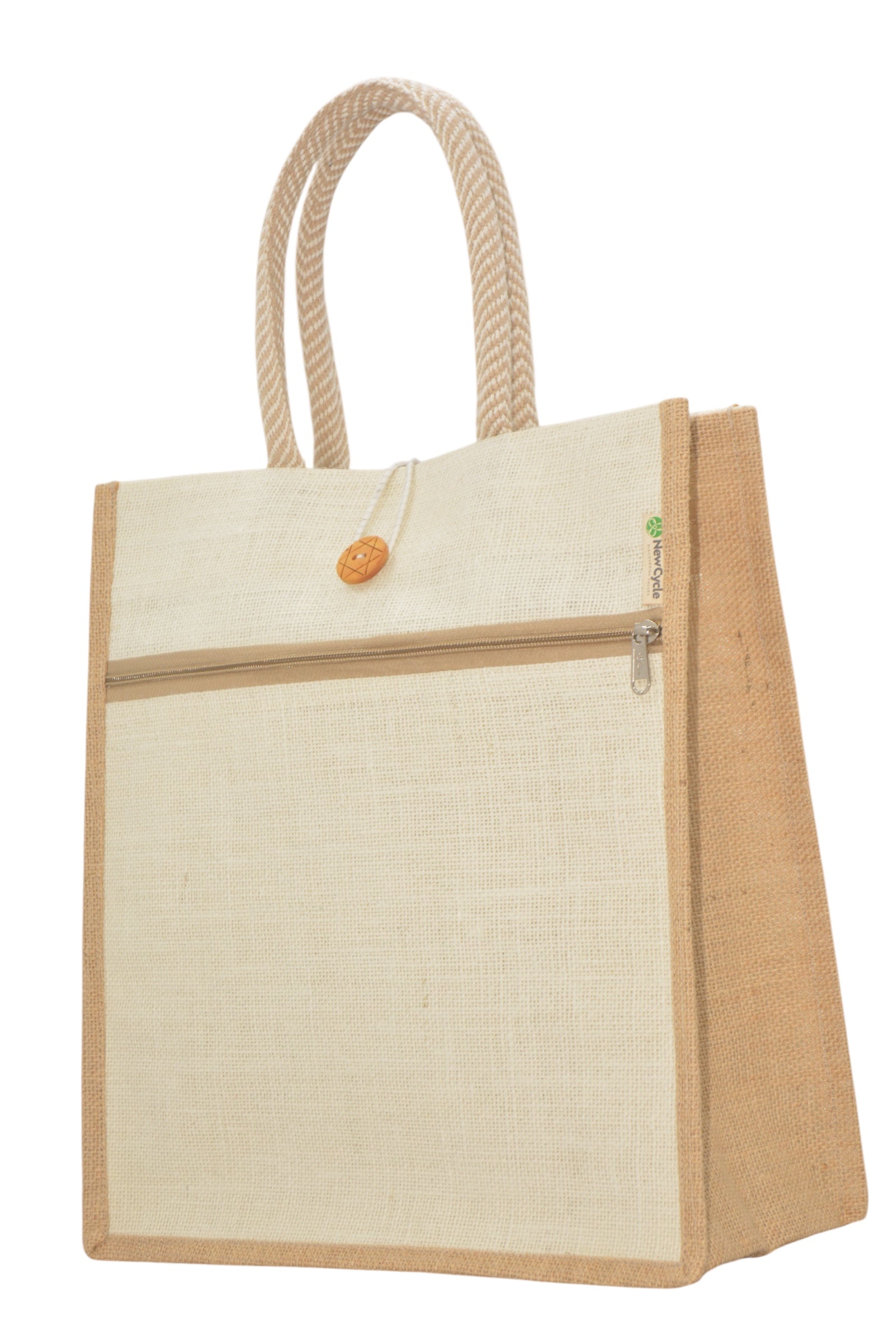 WHITE JUTE BAG MEDIUM – WITH BUTTON AND POCKET