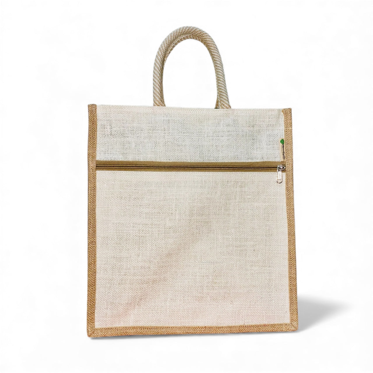 WHITE JUTE BAG MEDIUM – WITH BUTTON  AND POCKET